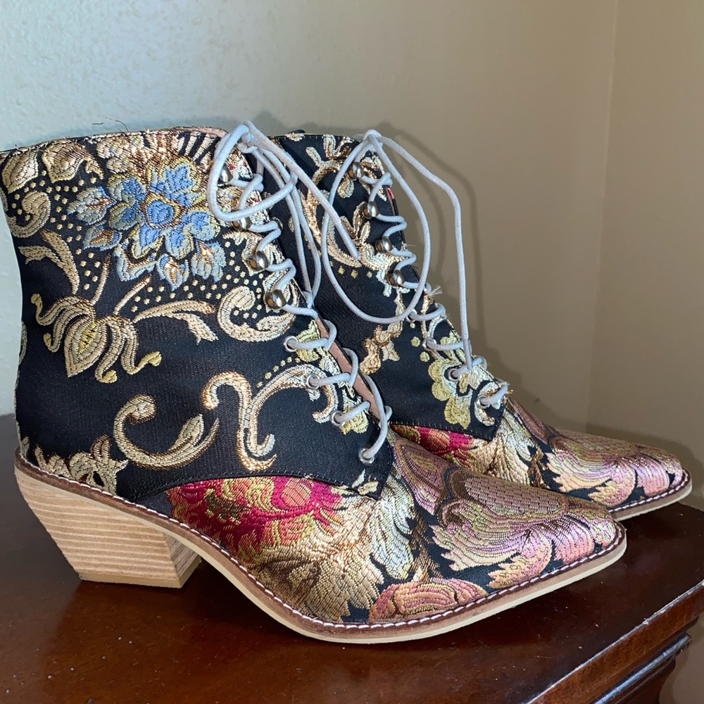 Brocade Lace-Up Boots